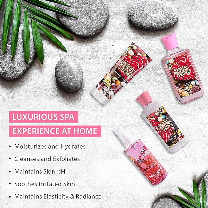 Cotton Candy Bath & Body Kit,3 Fl Oz-4PCS, Home Spa Set Including Body Lotion, Shower Gel, Body Cream, and Fragrance Mist-Ideal Skincare Gift