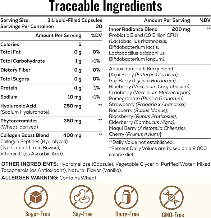 19-in-1 Hyaluronic Acid Capsules - Hylunaric Acid 1200 mg, with Collagen Peptides, Vitamin C, Phytoceramides - for Skin, Eyes, Gastrointestinal, Bones & Joint Lubrication (2 Pack)