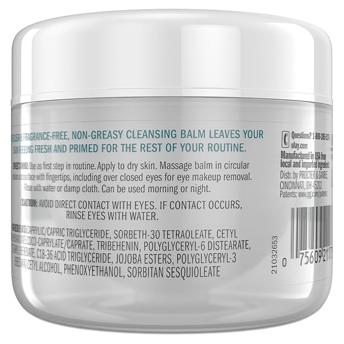Olay Gentle Cleansing Balm Makeup Remover, Fragrance Free, 3.4 fl oz, Hydrating Face Cleanser Removes Makeup, Sunscreen and Oil