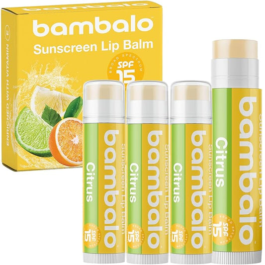 4-Pack Citrus SPF 15 Lip Balm - Organic Ingredients, Broad Spectrum UVA/UVB Protection - Hydrating & Moisturizing, USA Made