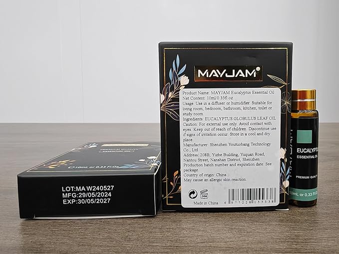 Eucalyptus Essential Oil, MAYJAM 10ML/0.33FL.OZ Premium Eucalyptus Oils for Soap Candle Making, Diffuser, Bedroom, Living Room, Office