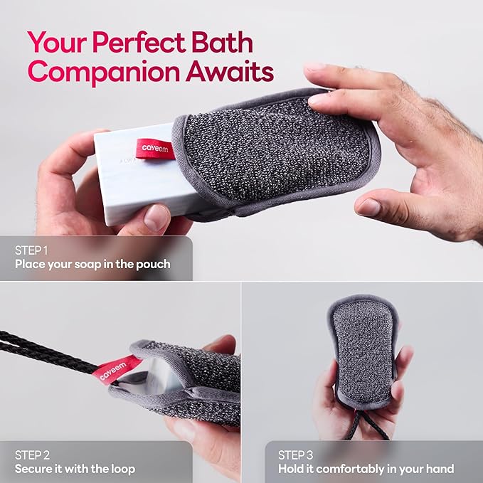 Caveem's Exfoliating Glove (2 Pack) & Soft Soap Bag (2 Pack) – Deep and Gentle Exfoliation for Remove Dead Skin