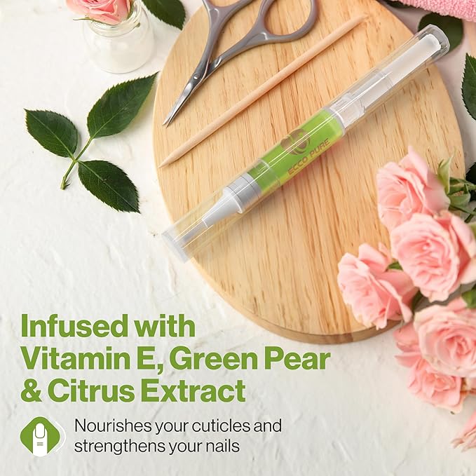 Nail Art Cuticle Protector Pen - Tool for Nail Art and Growth - Manicure & Pedicure Treatment for Brittle Breaking Fingernails (Green Pear & Citrus - 1 Pack)