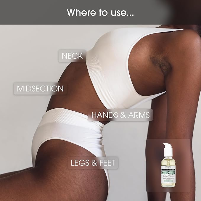 Advanced Clinicals Collagen Body Oil Skin Care Moisturizer W/Vitamin E & Vitamin C - Tightening, Firming, & Hydrating Massage Collagen Oil For Wrinkles, Crepey Skin, & Stretch Marks, 12 Fl Oz