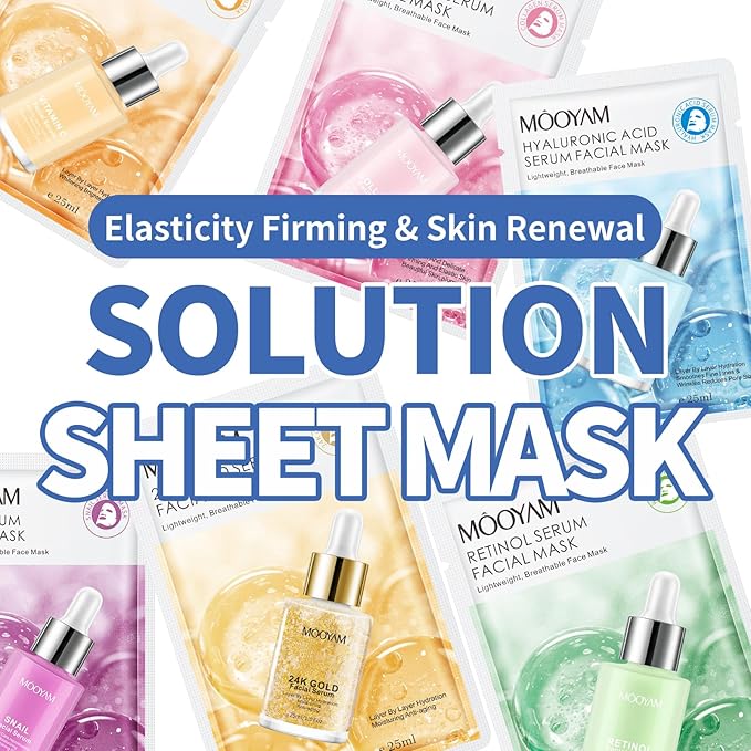 12 Pack Sheet Face Masks Skincare for All Skin Types, Gentle & Nourishing Skincare Face Masks, Suitable for Sensitive Skin, Bulk Facial Mask Set for Women & Face Spa