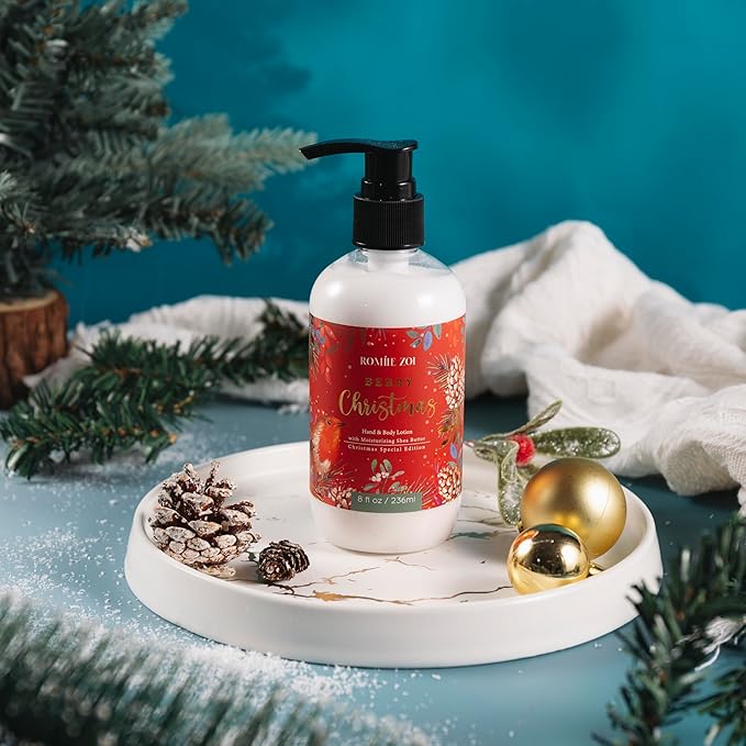 Christmas Hand & Body Lotion with Moisturizing Shea Butter - Berry Christmas- Infused with Holiday Floral Aroma - 236 ML / 8 FL OZ