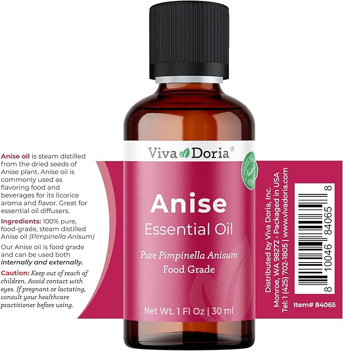 Viva Doria Anise Essential Oil, 100% Pure, Natural, Anise Star Essential Oil, Undiluted, for Aromatherapy | Food Grade, 30 mL (1 Fluid Ounce)