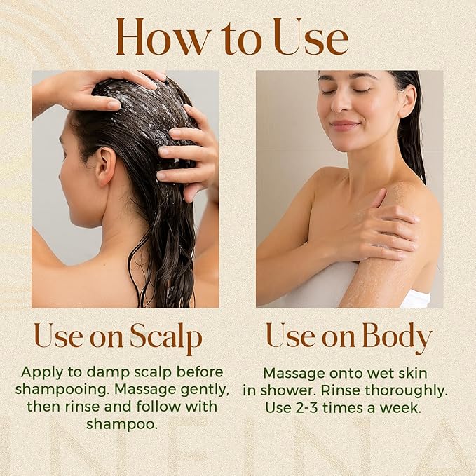 Scalp and Body Scrub – Exfoliating Sugar Cleanser with Coconut Oil, Menthol & Aloe – Dual-Use Polisher for Dry Skin & Flaky Scalp – Soothing, Cooling & Hydrating - INFINA ESSENTIALS | 8.45 fl oz