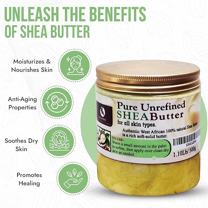 ALSOBEC Pure African Shea Butter Raw Organic, 100% Raw Shea Butter for Skin and Hair- Natural Unrefined Shea Butter, Best for Rough & Dry Skin, 1 lb