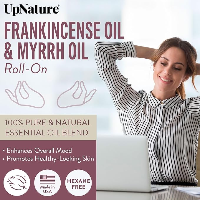 UpNature Frankincense Oil and Myrrh Essential Oil Roll On - 100% Natural Aromatherapy Blend Roller for Skin