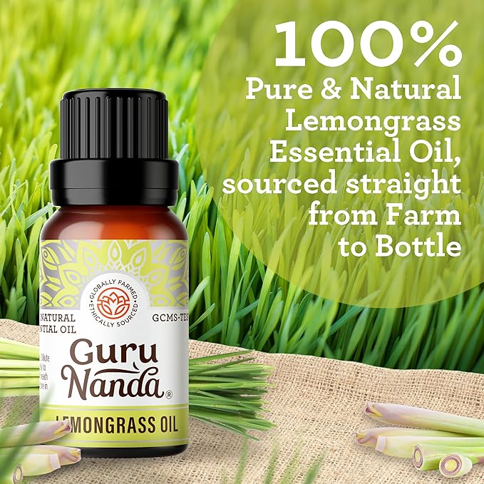 GuruNanda Lemongrass Essential Oil (0.5 Fl oz), 100% Pure, Undiluted Aromatherapy Oil for Diffusers, Helps with Muscle Tension & Promotes Relaxation
