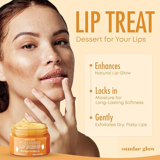 Mango Vanilla Lip Scrub - Dermatologist Tested, Anti-Aging, Korean Skin Care, Deep Exfoliation & Hydration - Smooth, Soft, Plump Lips - Clean Beauty, Vegan, Non-GMO - 1 Pack