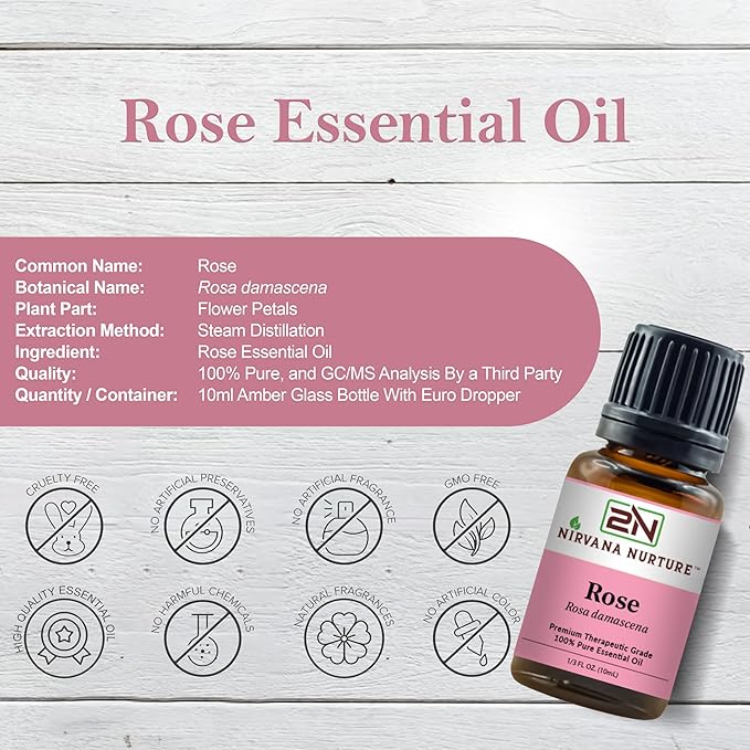 Rose Essential Oil 100% Pure Premium Therapeutic Grade, Undiluted - Aromatherapy Diffuser for Calm and Relaxation, Skin Care, Hair Care