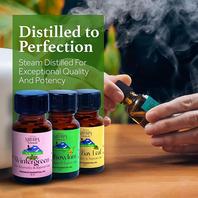 Sherpa Botanicals Eucalyptus Essential Oil - 100% Pure & Natural Oils - Ideal for Aromatherapy, Diffusers, Massage Oil - Energizing Scent - Vegan, Paraben-Free, 15mL