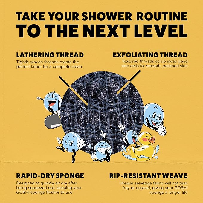 GOSHI Exfoliating Shower Sponge - Rip-Resistant, Rapid-Drying Exfoliating Bath Sponge for All Skin Types - Grey - Made in Japan