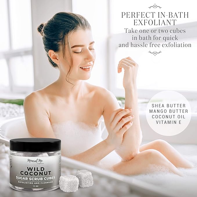 Body Scrub Exfoliator - 12oz COCONUT Sugar scrub cubes w/Mango Butter & Shea butter- Ultra Hydrating & Moisturizing - Natural & Organic for all body exfoliation- For hands, arms legs, elbow & foot