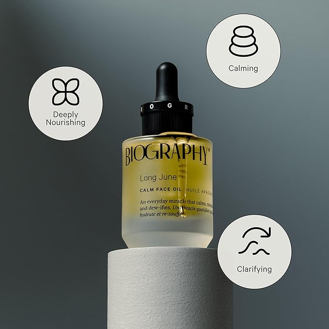 Biography Face Oil Quieting Moisturizer & Beauty Body Oil Skincare Gift Set for Women, Gua Sha w/Vitamin E, Evening Primerose, Jojoba, Guarana Seed. Skin Hydrating Sea Chrome & Long June