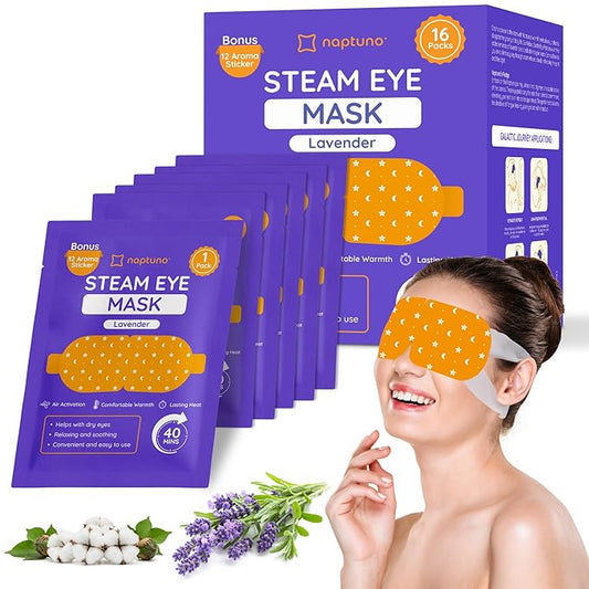 Naptuno 16 PCS Steam Eye Masks Disposable, Eye Fatigue Relief Self Heating Warming Eye Mask for Dry Eyes - Heated Sleep Mask Eyes SPA Relaxation, Office, Home, Travel Essentials with Aroma Stickers