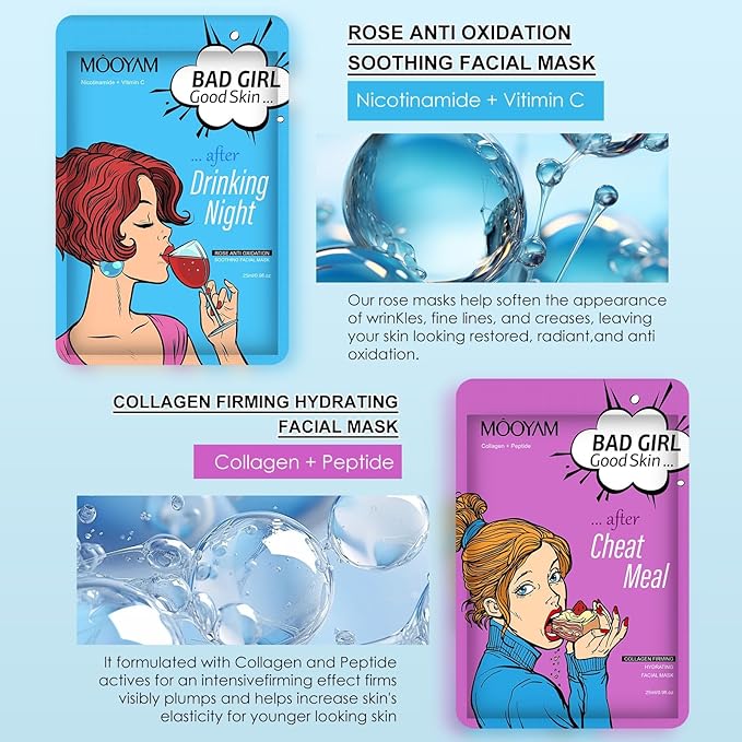 Face Masks Skincare Set for Girl,Moisturizing Collagen Facial Masks for Women Home Spa,Hyaluronic Acid Face Mask for All Skin Types,Day Night Facial Mask Hydrating,Deep Cleaning,Oil Contral(12Pack)