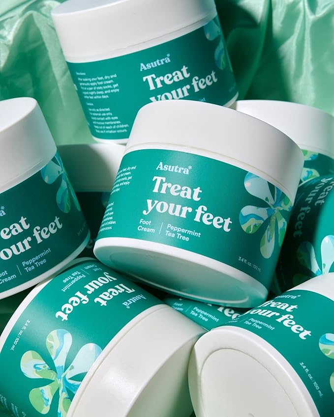 ASUTRA Treat your Feet Foot Cream, 3.4 oz - Rich Lotion with Shea Butter for Dry, Cracked Feet, Peppermint & Tea Tree Essential Oils for Healthy Feet