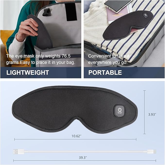 Heated Eye Mask Cordless, Warm Eye Compress for Dry Eyes, Eye Heating Pad for Travel, Dry Eye Mask Heat Therapy for Soothe Tired and Sore Eyes