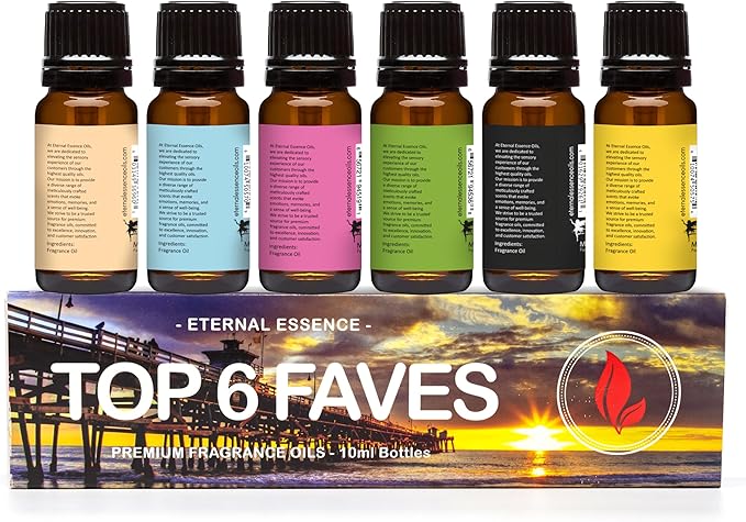 Top 6 Faves - Gift Set of 6 Premium Fragrance Oils - Love Spell, Tahitian Vanilla, Clean Cotton, Mango, Dragon's Blood and Monkey Farts - 10ML