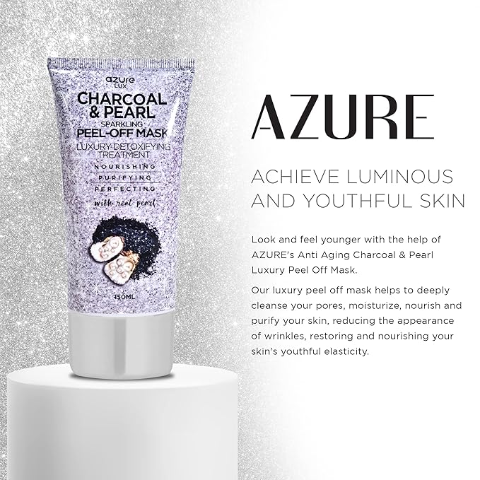 Azure Cosmetics Charcoal & Pearl Luxury Anti Aging Peel Off Face Mask- Moisturizing & Purifying - Removes Blackheads, Dirt & Oils - With Hyaluronic Acid & Collagen - Skin Care - 150mL