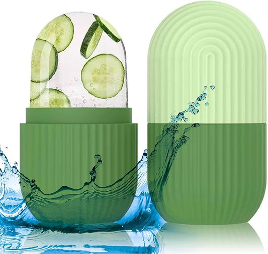 Ice Face Roller - Perfectly shaped for Face, Body, and Under Eyes - Ice Mold for Face Easy Handheld Design - Food-Grade Silicone material - Pamper Yourself with Ice - Facial Beauty Ice Roller (Green)