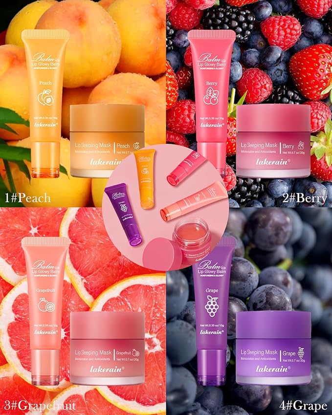 Lip Glowy Balm & Lip Sleeping Mask,Hydrating Repair Sleeping Lip Mask,Glossy Tinted Lip Balm,Smooth Cracked Chapped Dry Lip,Lip Care Therapy Treatment,Women's Day Makeup Gift for Women-04Grape