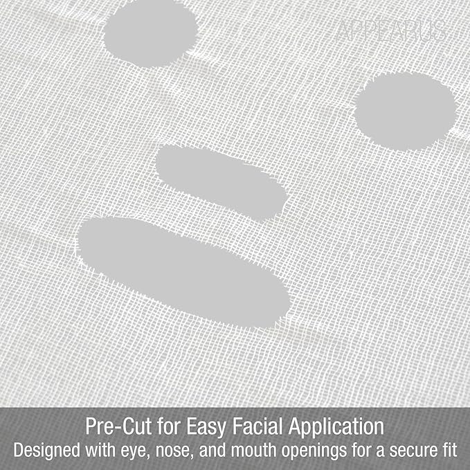 APPEARUS Pre-Cut Gauze Facial Masks – 100% Cotton, Breathable & Soft – Ideal for High Frequency, Mud, Clay, and Paraffin Treatments – Spa & Esthetician Use – 100 Count (DM101)