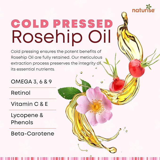 Organic Rosehip Seed Oil for Face, 100% Pure, Natural Cold Pressed Rose Hip Oil for Skin, Hair, Nails and Body Care (2 FL. OZ.)