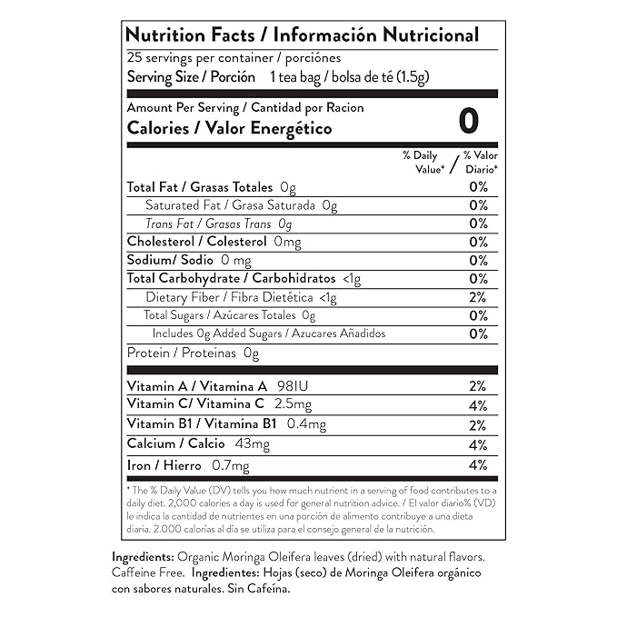 Miracle Tree - 12 Count of Organic Moringa Superfood Tea, 25 Individually Sealed Tea Bags, Peach & Ginger (Keto, Detox, Energy/Immunity Booster, Vegan, Gluten-Free, Organic, Non-GMO, Caffeine-Free)