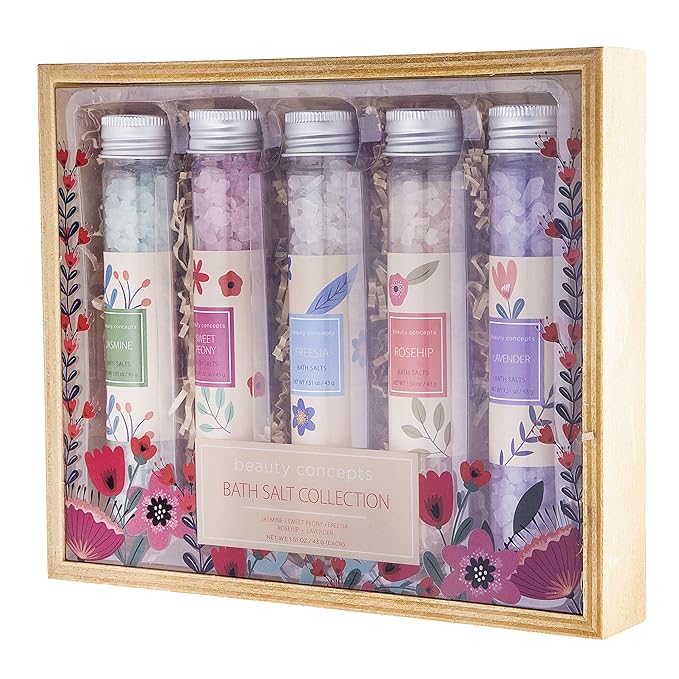 B.C. Beauty Concepts Aromatherapy Bath Salts- Epsom Salts for Soaking, Relaxing Bath Spa Set, Scented in Vanilla Almond, Shea Butter, Sweet Mint, Honey Rose, and Lavender, Floral