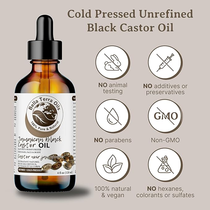 Bella Terra Oils - Jamaican Black Castor Oil 8 oz - Capturing the Essence of Nature, A Versatile Addition to Your Beauty Routine