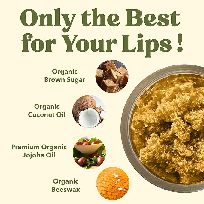 Earth's Daughter Organic Brown Sugar Lip Scrub 0.7 oz - USDA Organic Lip Exfoliator Scrub for Dry Lips - Fair Trade, Brown Sugar, Jojoba Oil, Beeswax, Coconut Oil - Scrubber Exfoliator