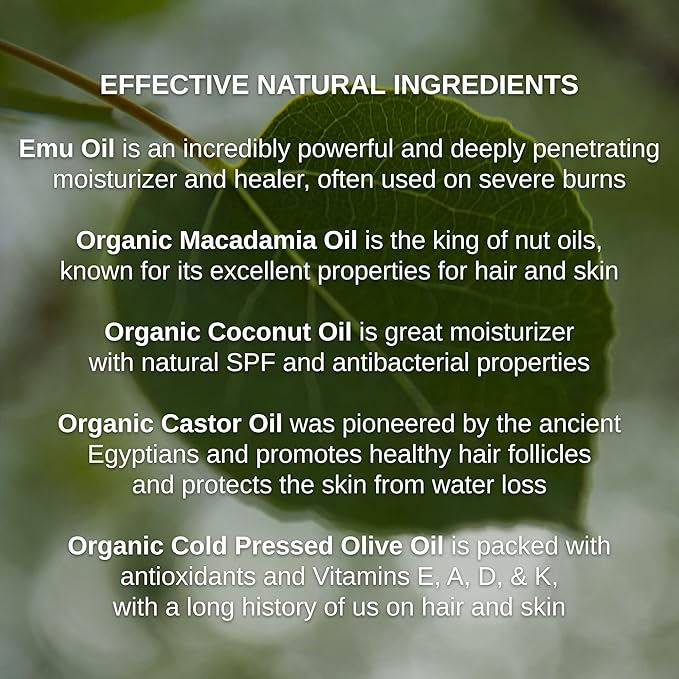 Nourish & Protect Hair & Body Oil Serum - Pure Emu, Rosemary, Macadamia, Castor, Coconut & Olive Oils For Hair Growth, Strengthening, Split Ends & Dry Scalp - 6 Months Supply - 4 OZ