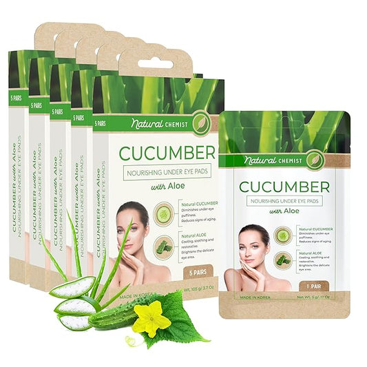 Cucumber & Aloe Under Eye Patches - Soothing, Anti-Aging, Cooling, Hydrating, Dermatologist Tested, Cruelty Free Korean Skin Care For All Skin Types - 25 Pairs (5 Pack)