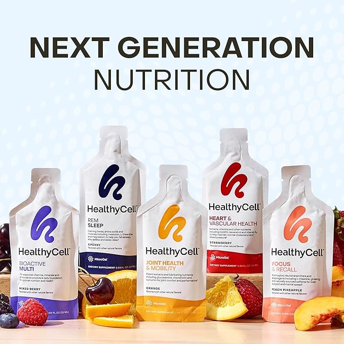 Healthycell Vibrant Hair Skin & Nails Daily Liquid Supplement - Beauty Supplements with Hydrating Nutrients & Essential Vitamins - Collagen, Biotin & Hyaluronic Acid - 30 Gel Packs