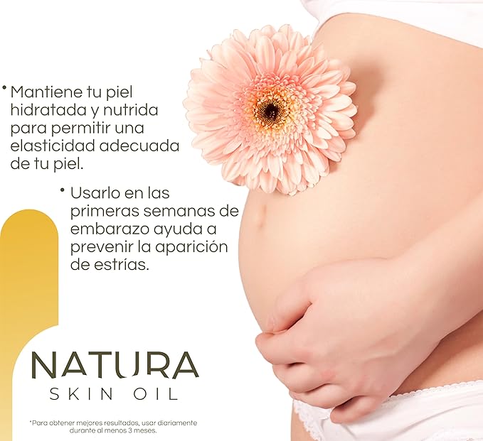 Natura Skin Oil 5fl OZ - Anti-Stretch Marks and Scars Body Oil Skin Care Firming, Non-Greasy, Deeply Hydrates and Nourishes - Tensor and Skin Repair Effect., Gold