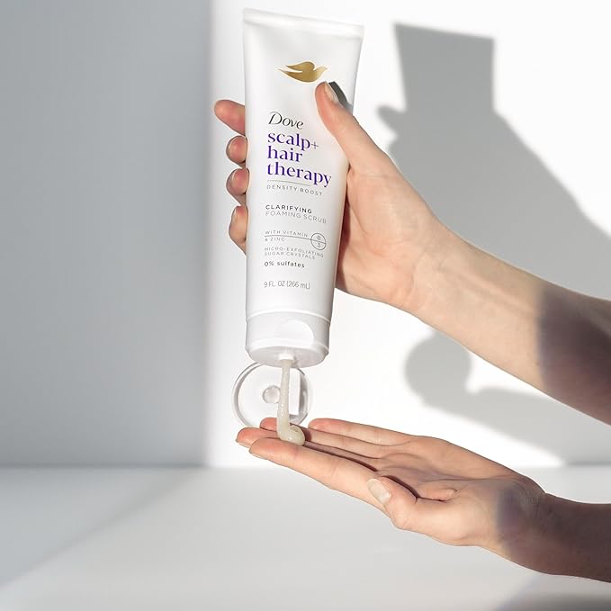 Dove Density Boost Clarifying Foaming Scrub Scalp + Hair Therapy for gentle scalp exfoliation, with Vitamin B3, Zinc and 0% sulfates, 9 oz