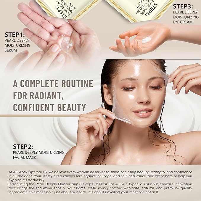 APEX OPTIMAL TS 3-Step Pearl Deeply Hydrating Silk Facial Mask | Serum & Eye Cream Value-Adds | Complete Routine Skincare | Rich Nourishing Essence | Lifting, Firming, Repairing | for All Skin Types