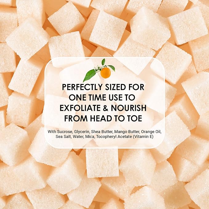 Body Scrub Exfoliator - 12oz SWEET ORANGE Sugar scrub cubes w/Mango Butter & Shea butter- Ultra Hydrating & Moisturizing - Natural & Organic for all body exfoliation- For hands, arms legs, elbow, foot