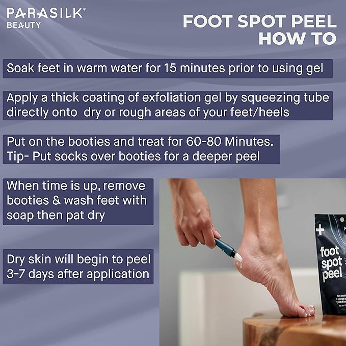 Parasilk Exfoliating Foot Spot Peel– 2 Gel Sponge Applicators & 2 Pairs of Exfoliation Booties. Targeted Repair for Rough, Dry Skin, Cracked Heels and Feet