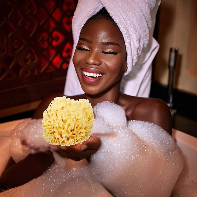 HartFelt Beauty Box Bundle with Exfoliation Foot Scrub and Delicate Skin Wool Sea Sponge, Shower Sponges for Women & Men, Shower Scrubber Gift Box