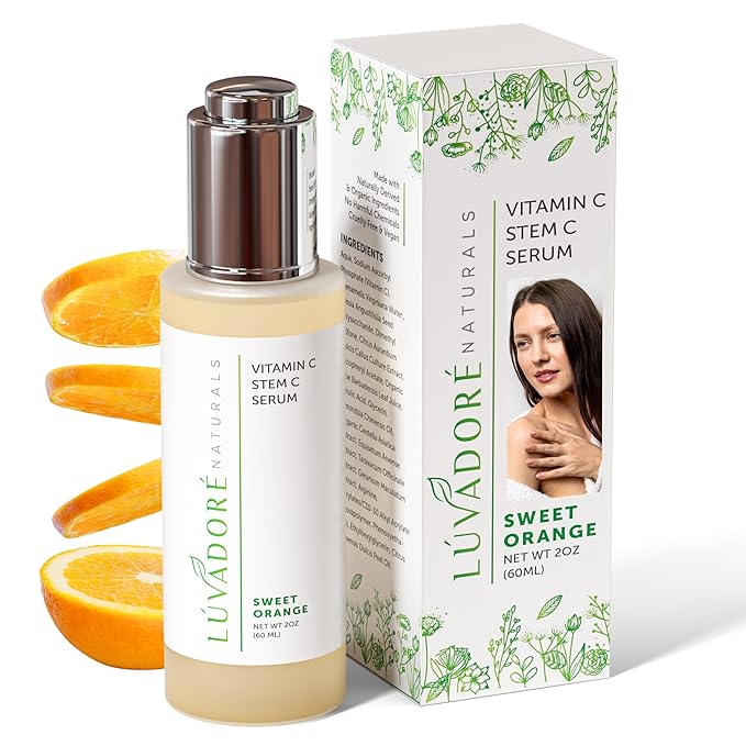 Vitamin C Serum for Face & Neck 2oz - 20% Vit C Serum Face, Reduces Dark Spots, Firms Skin with Orange Stem Cells, Plant Based Vitamin C, Anti-Aging, Natural Clean Beauty