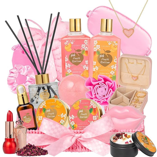 Mothers Day Gifts for Mom - 21-Piece Luxury Bath & Body Gift Basket for Women, Spa Kit for Her, Self Care Kit with Necklace, Diffuser & More | Perfect for Holiday, Christmas, Valentine's Day, Birthday