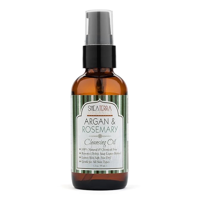 Shea Terra Organics Argan & Rosemary Cleansing Oil | Deep Pore Treatment, Bacteria Remover, Vitamin E Oil | All Skin Types - 2 oz