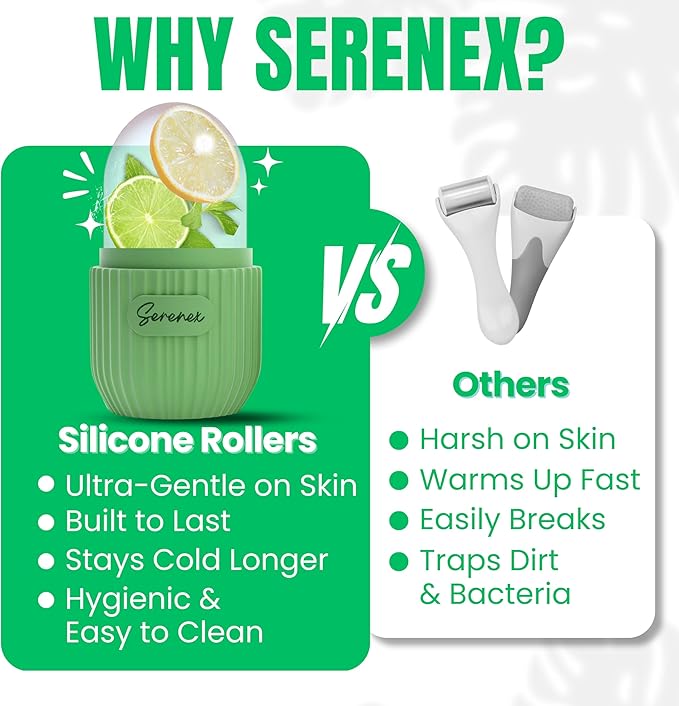 Ice Cube Roller for Face, Eyes & Neck β Silicone Ice Face Roller for Puffiness, Redness, Migraines & Eye Bags β Skin Tightening, Rejuvenation & Cryotherapy Massage Tool for Beauty & Skincare