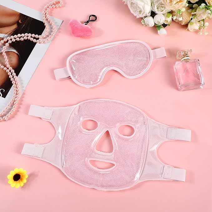 Geyoga Gel Ice Face Eye Mask Cooling Face Eye Masks for Reducing Puffiness, Dark Circles, Redness, Pain Relief, Migraine, Stress, Hot/Cold Pack Compress with Soft Plush Backing(Pink)