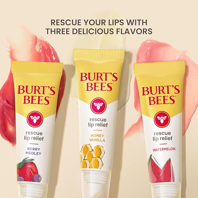 Burt's Bees Rescue Lip Relief, Berry Medley, Hydrating Lip Balm for Dry Cracked Lips, with Responsbily Sourced Beeswax and Shea Butter, 100% Natural Origin, 1 Squeezy Tube, 0.35oz